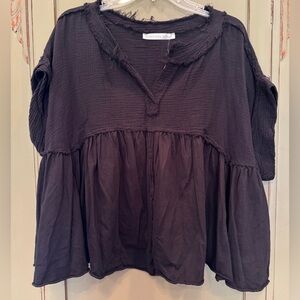 Altar'd State Black Textured Blouse